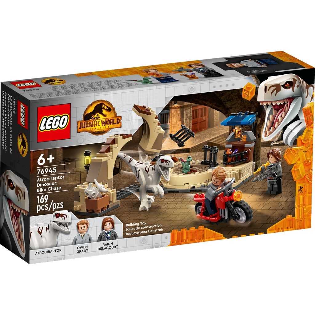 Jurassic World Lego Persecución en Moto del Dinosaurio Atrocirraptor Edades 6+ # 76945 Artículo 169 Piezas | DQJ-327165