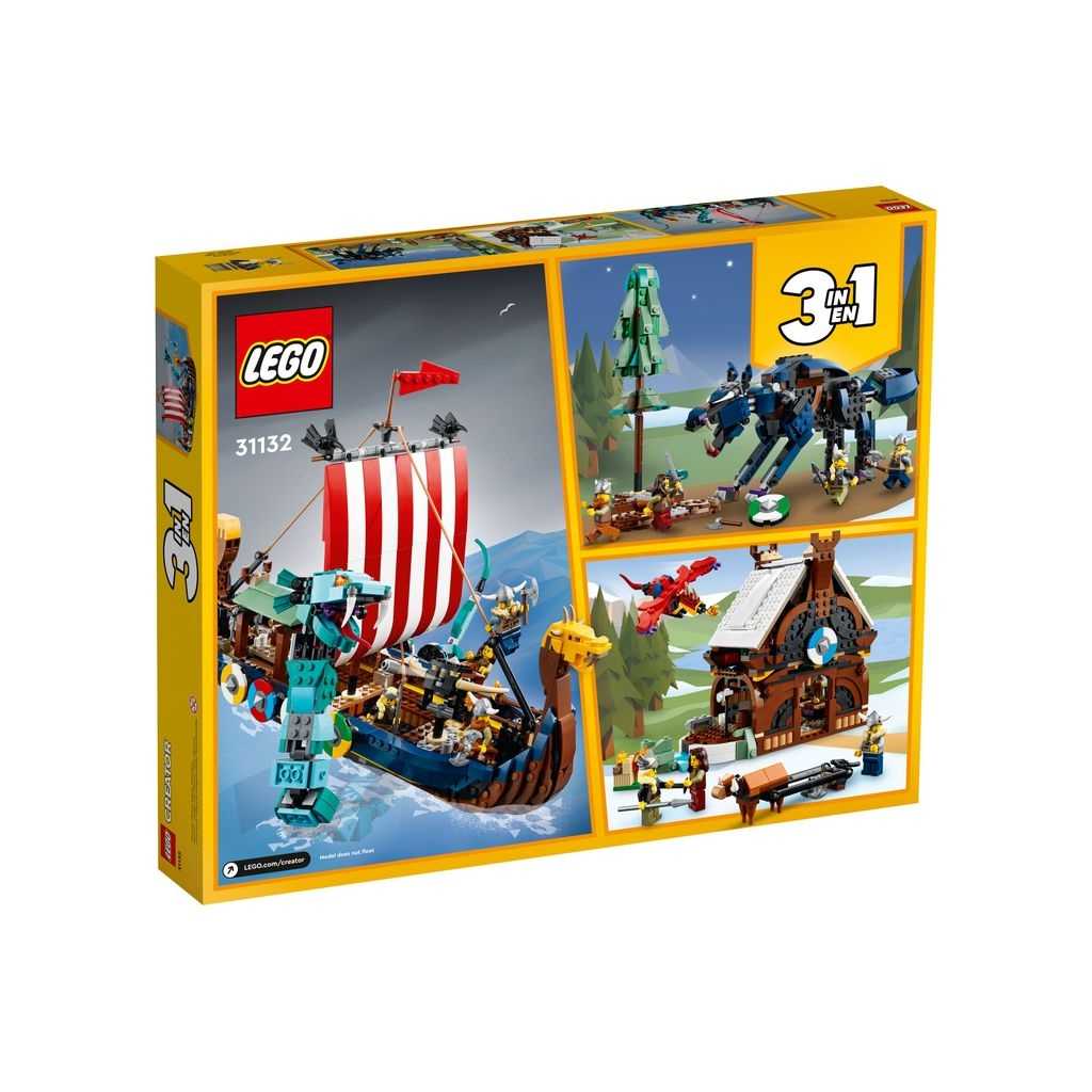 Sets 3 en 1 Creator Lego Barco Vikingo y Serpiente Midgard Edades 9+ # 31132 Artículo 1192 Piezas | AEX-207543